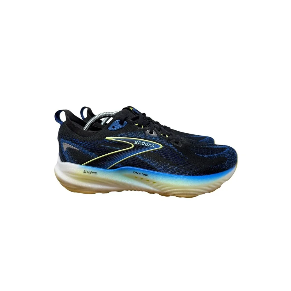 Brooks Glycerin Max Mens 10 Black Blue Yellow DNA Tuned Running Shoe 1104451D002
